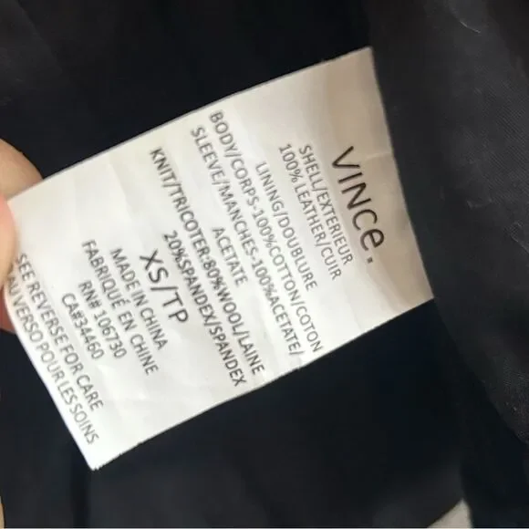 VINCE. Scuba Black 100% Leather Jacket Size XS